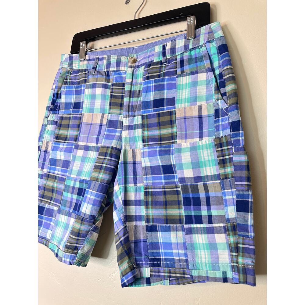 Women's L.L.Bean Favorite Fit Blue Patchwork Madras Chino Shorts 8 - Picture 2 of 5